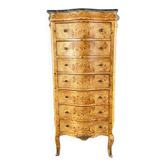 Commode Meuble De Rangement Louis XV En Loupe De Thuya Et Marbre, époque XI
