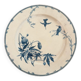 Round serving dish model Birds Mouches of the earthenware factory of Gien.