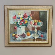 Original Swedish Oil on Canvas – "Flowers and Fruit by Ellis Wallin"