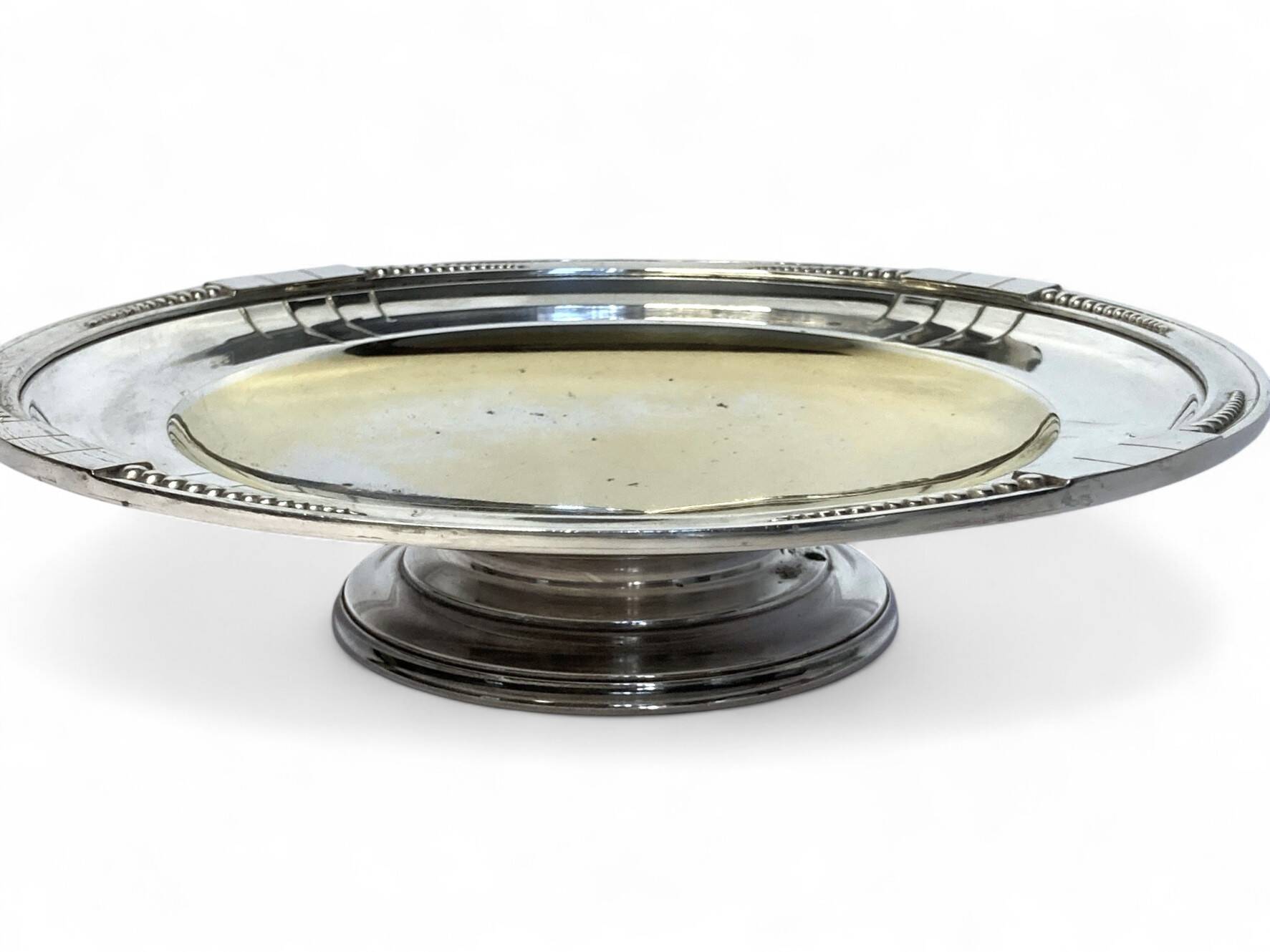 Art Deco silver-plated metal tray on pedestal, circa 1930