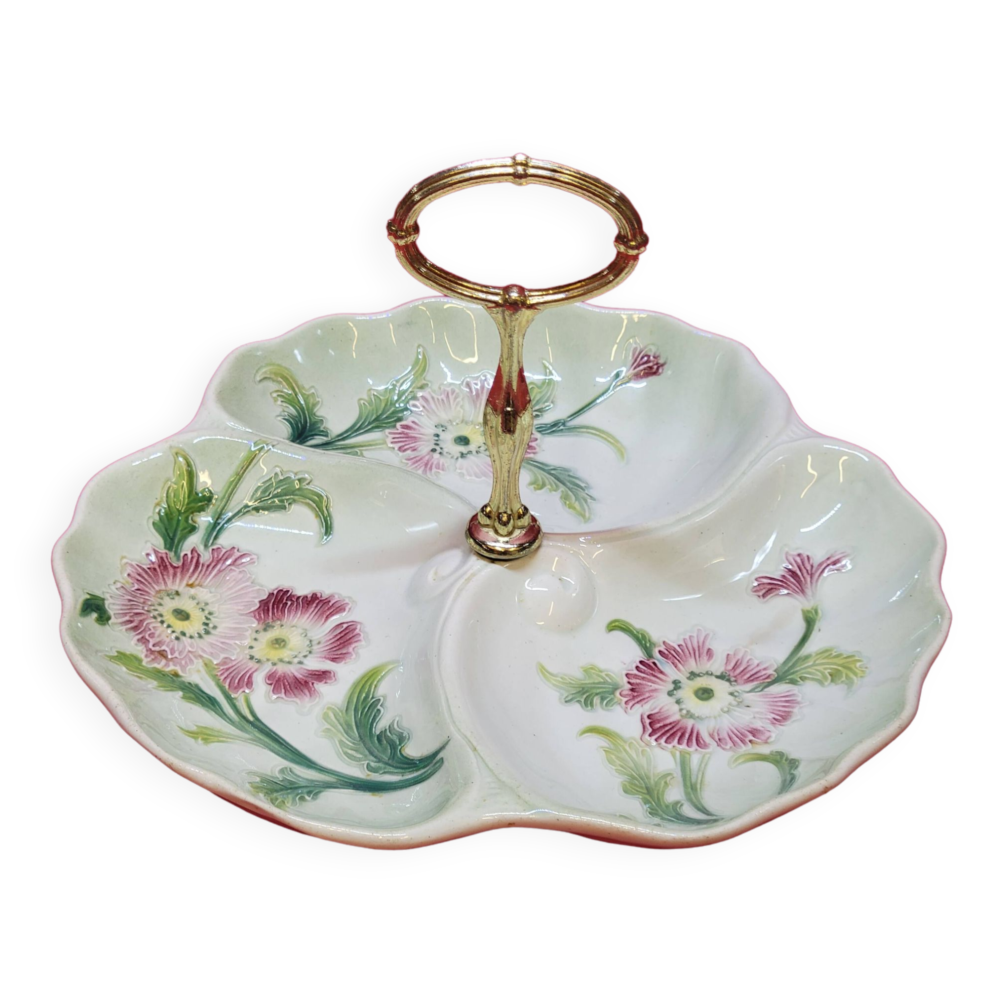 ANCIEN PLAT SERVITEUR en barbotine, 3 compartiments vintage EUR 16,00
