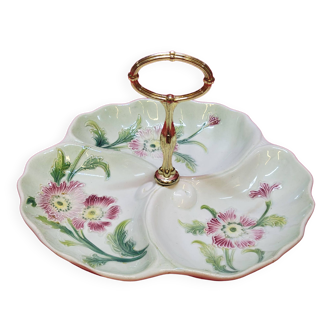 Old Serving Dish With 3 Compartments In Barbotine 1900