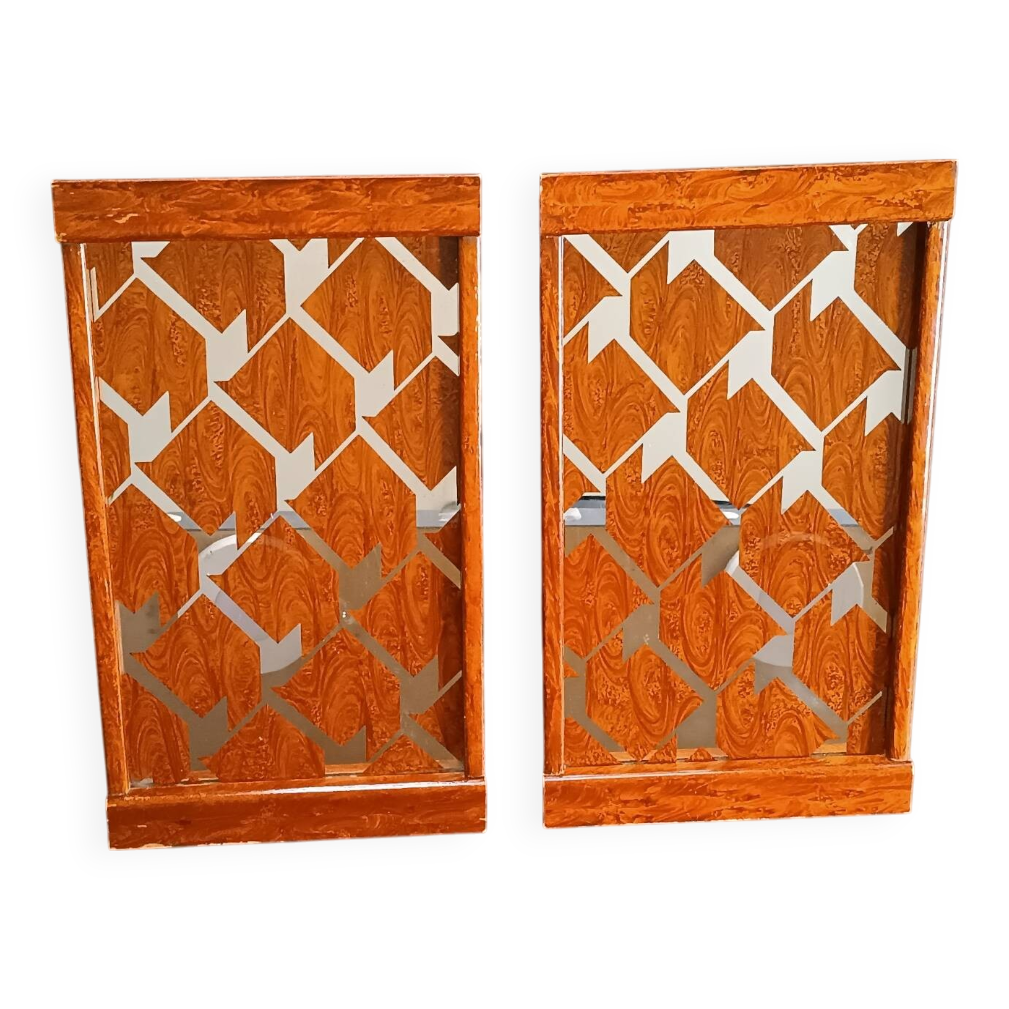 Two wooden and glass trays