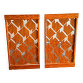 Two wooden and glass trays