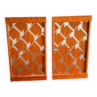 Two wooden and glass trays