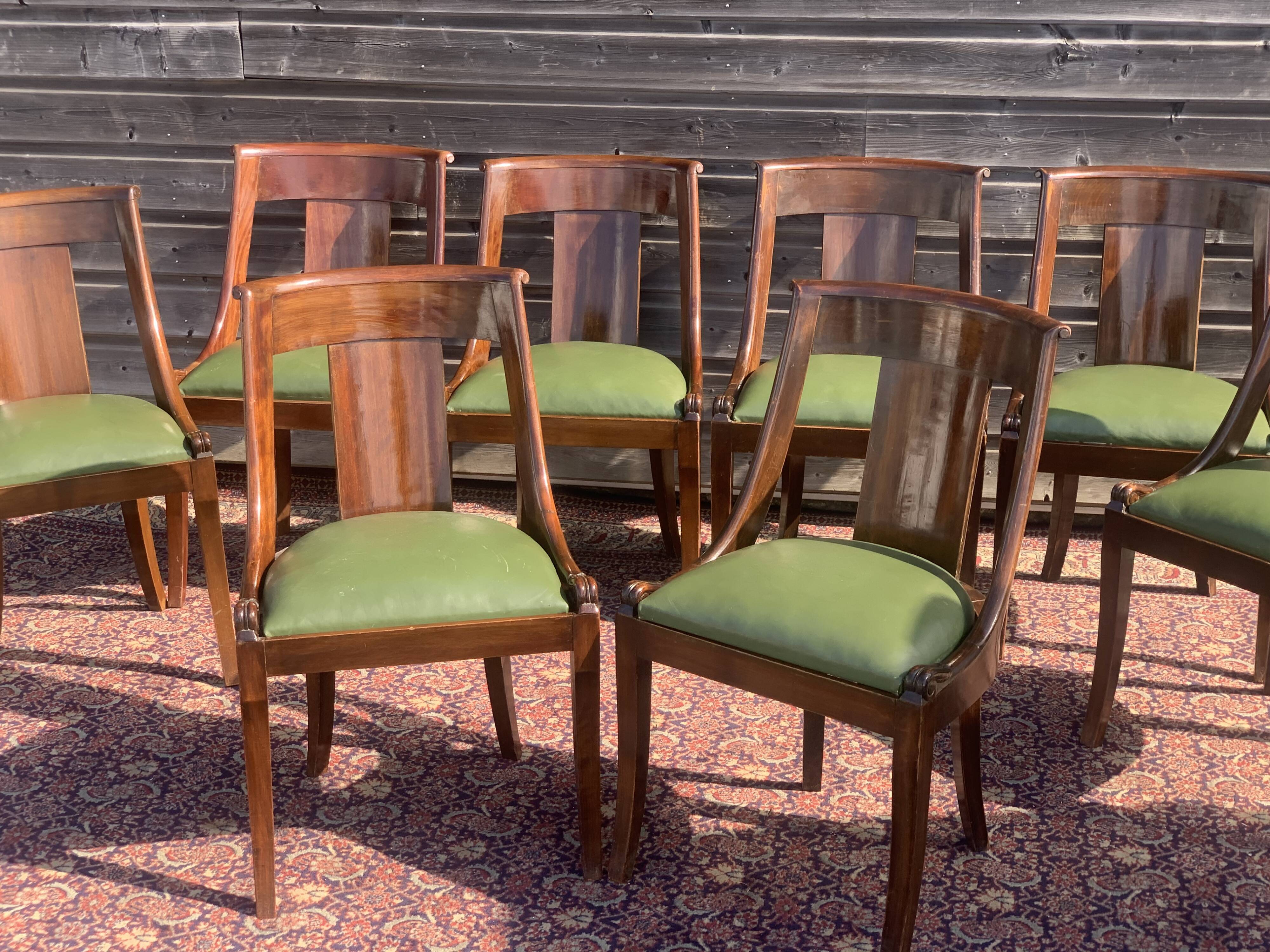Series of eight gondola chairs empire mahogany era 1900