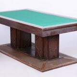 Restored Art Deco Dining Table, Oak, Copper Plating, Glass, Czech, 1930s