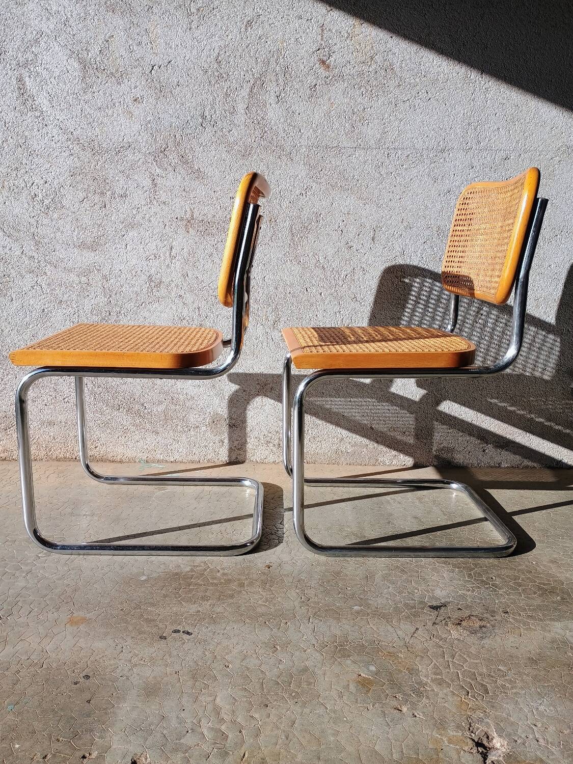 Pair of Cesca B32 chrome and cane chairs Designer Marcel Breuer