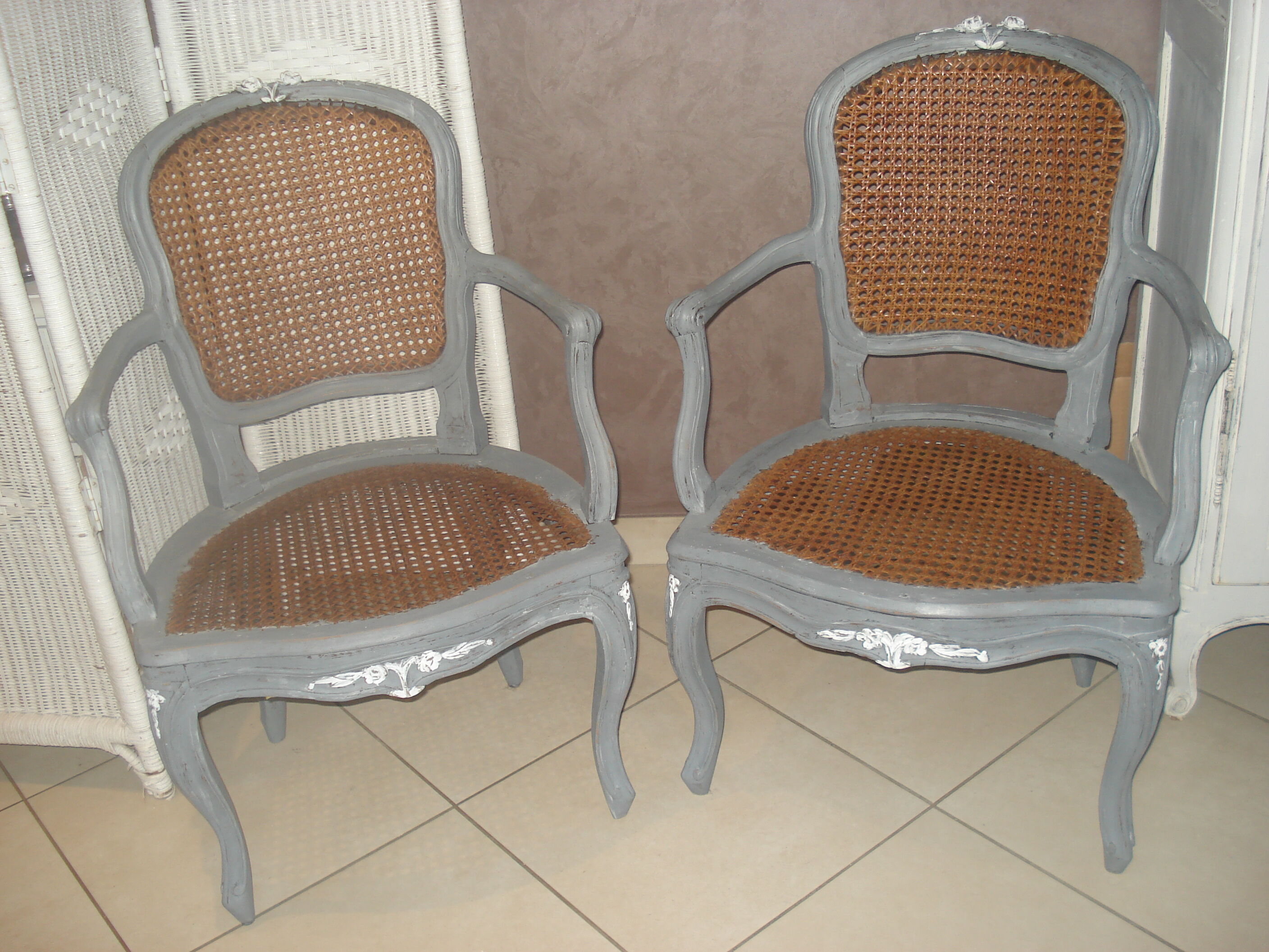Pair of Louis XV style cannage chairs