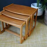 Swedish pale teak nesting tables set of three