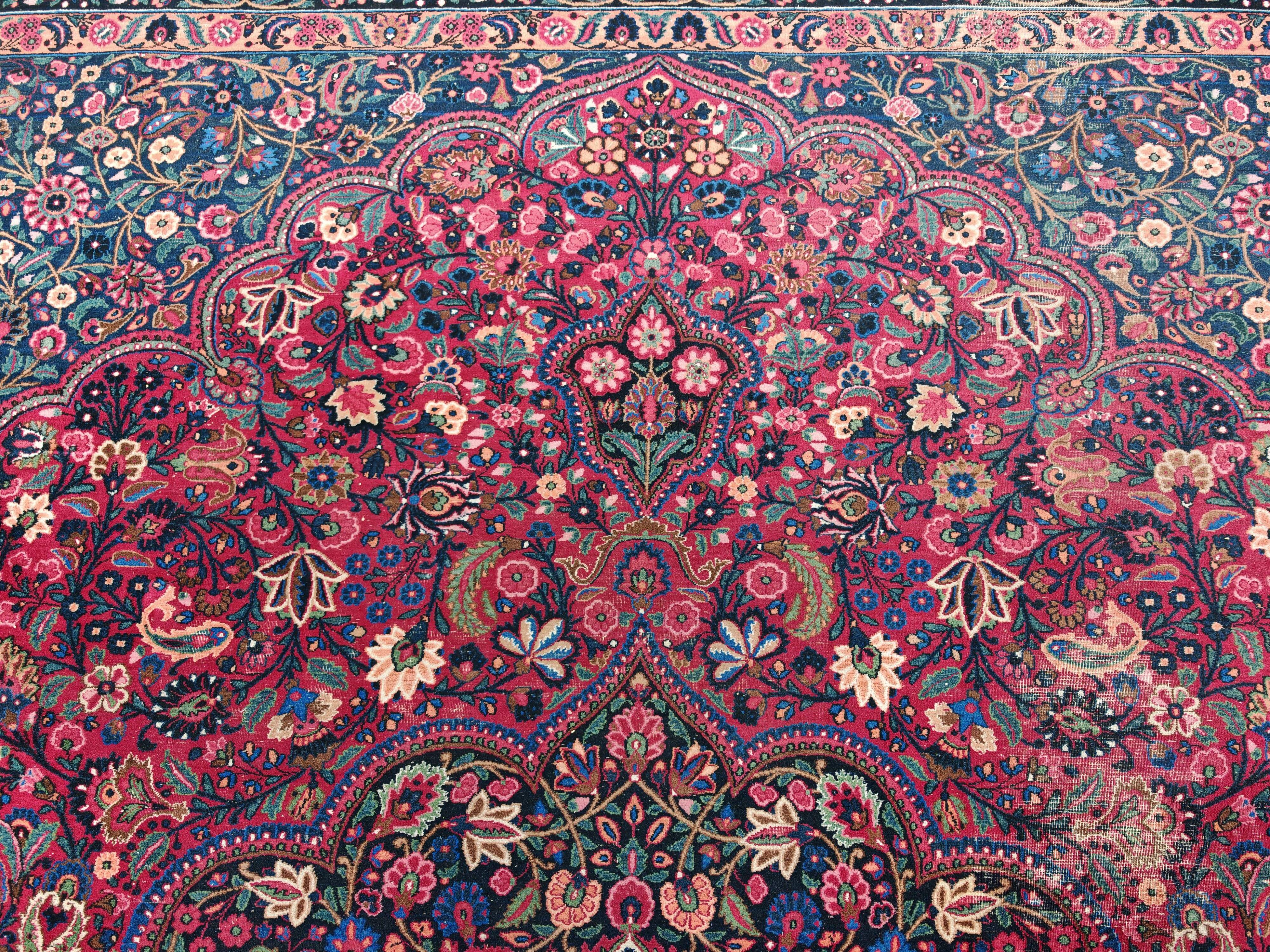 XXL hand-knotted Persian Mashad Moud carpet in wool, 1930s