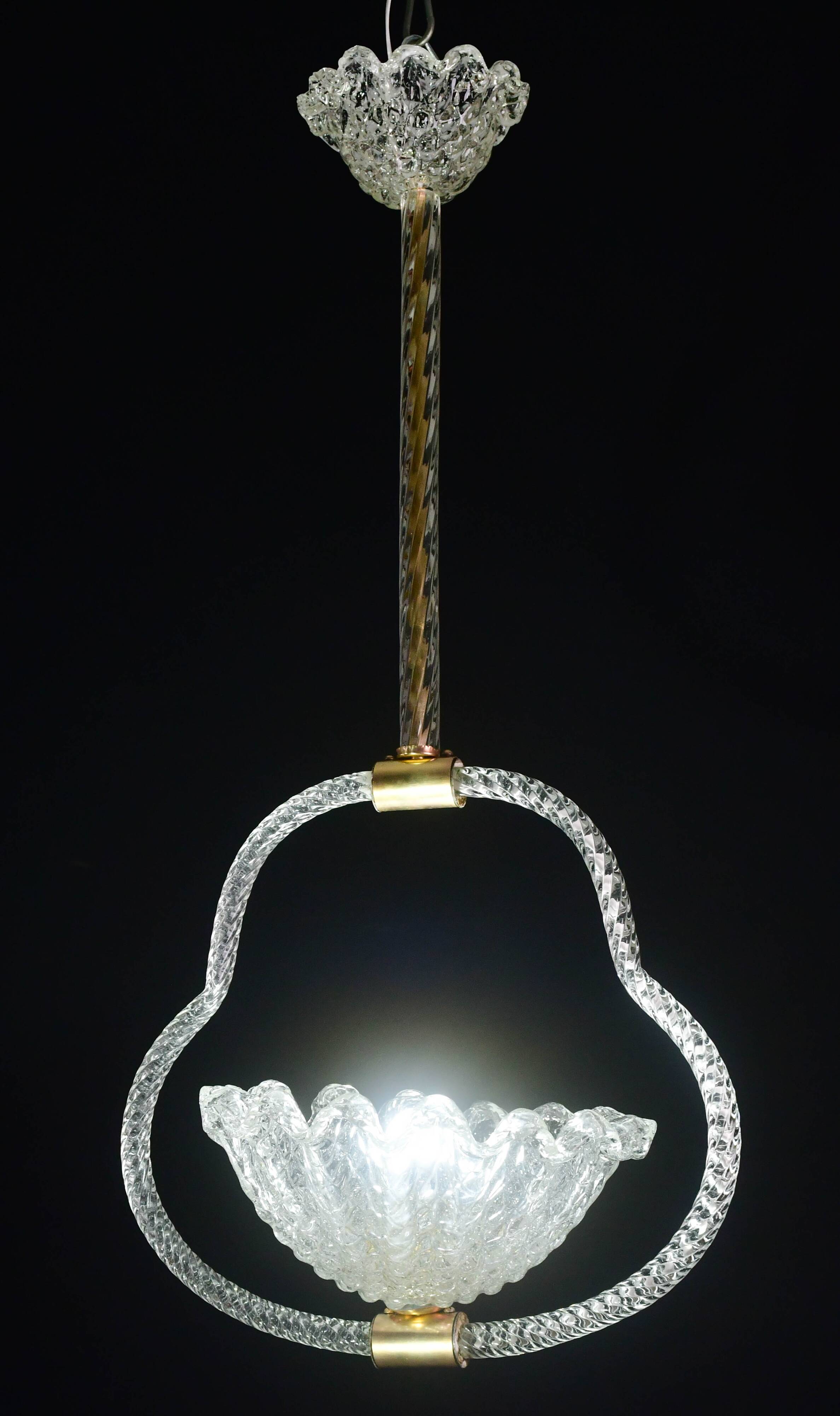 Charming Art Deco Barovier & Toso pendant light chandelier Murano glass, 1950s