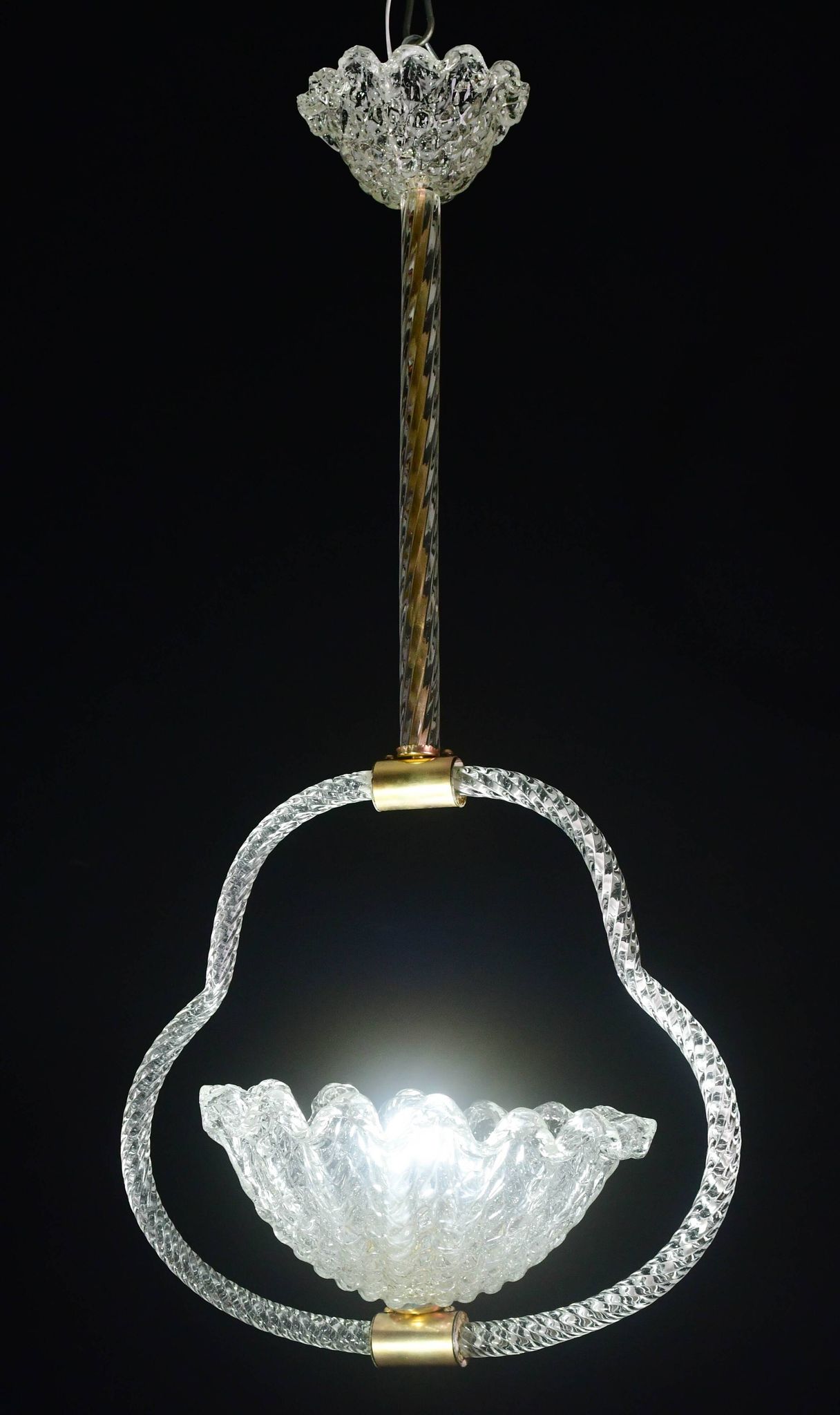 Charming Art Deco Barovier & Toso pendant light chandelier Murano glass, 1950s