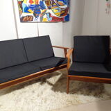 Vintage Scandinavian living room set in light wood
