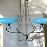 Lustre Art Déco en verre opalin bleu