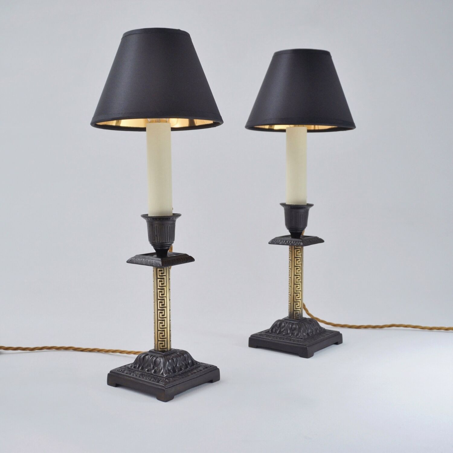 Pair antique candlestick table lamps 1890