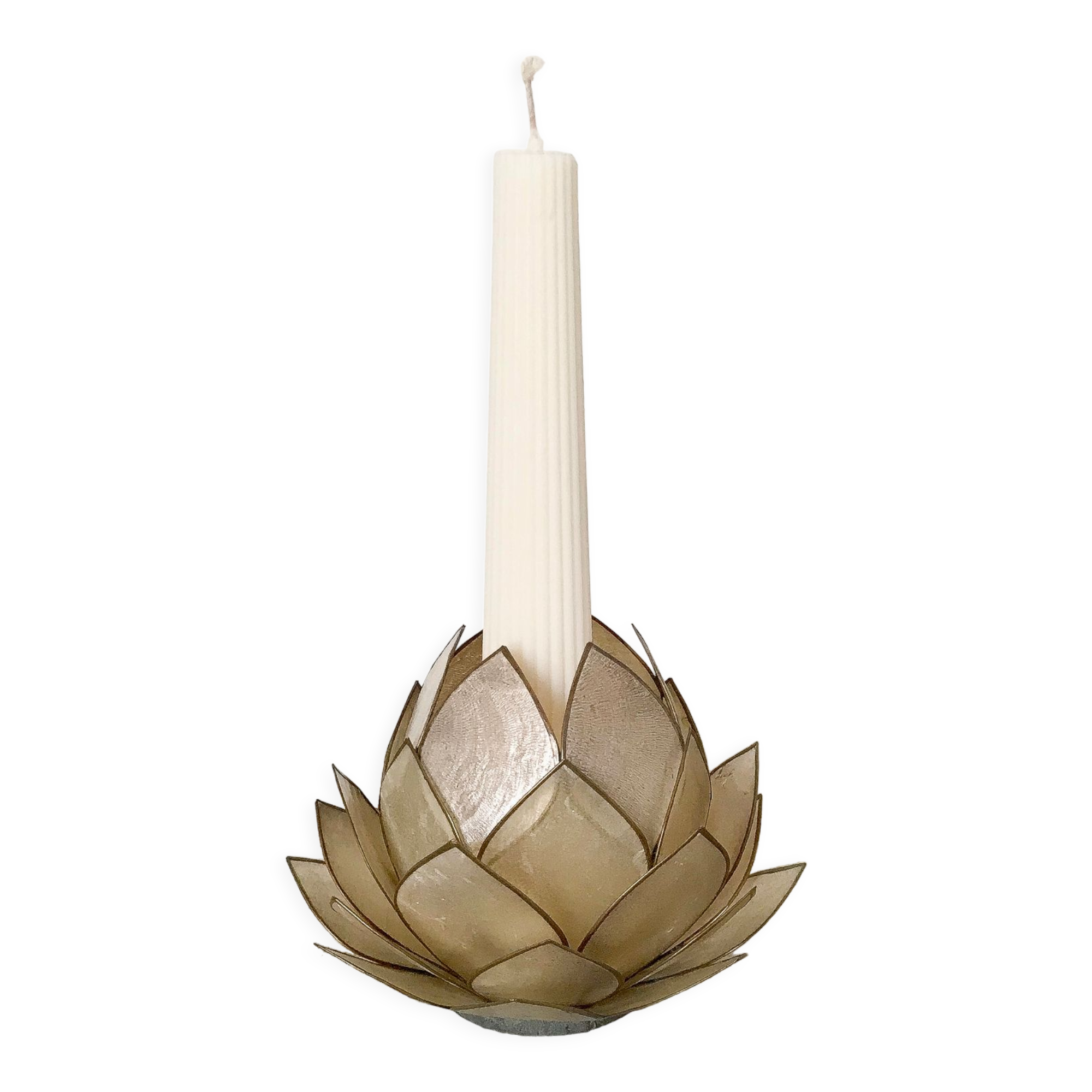 Candle holder in mother-of-pearl and brass