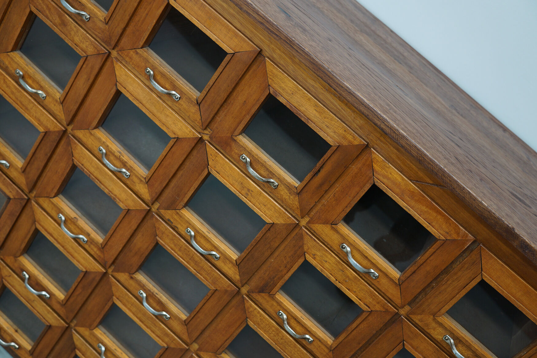 Vintage Dutch Oak Haberdashery Shop Cabinet / Vitrine, 1950s