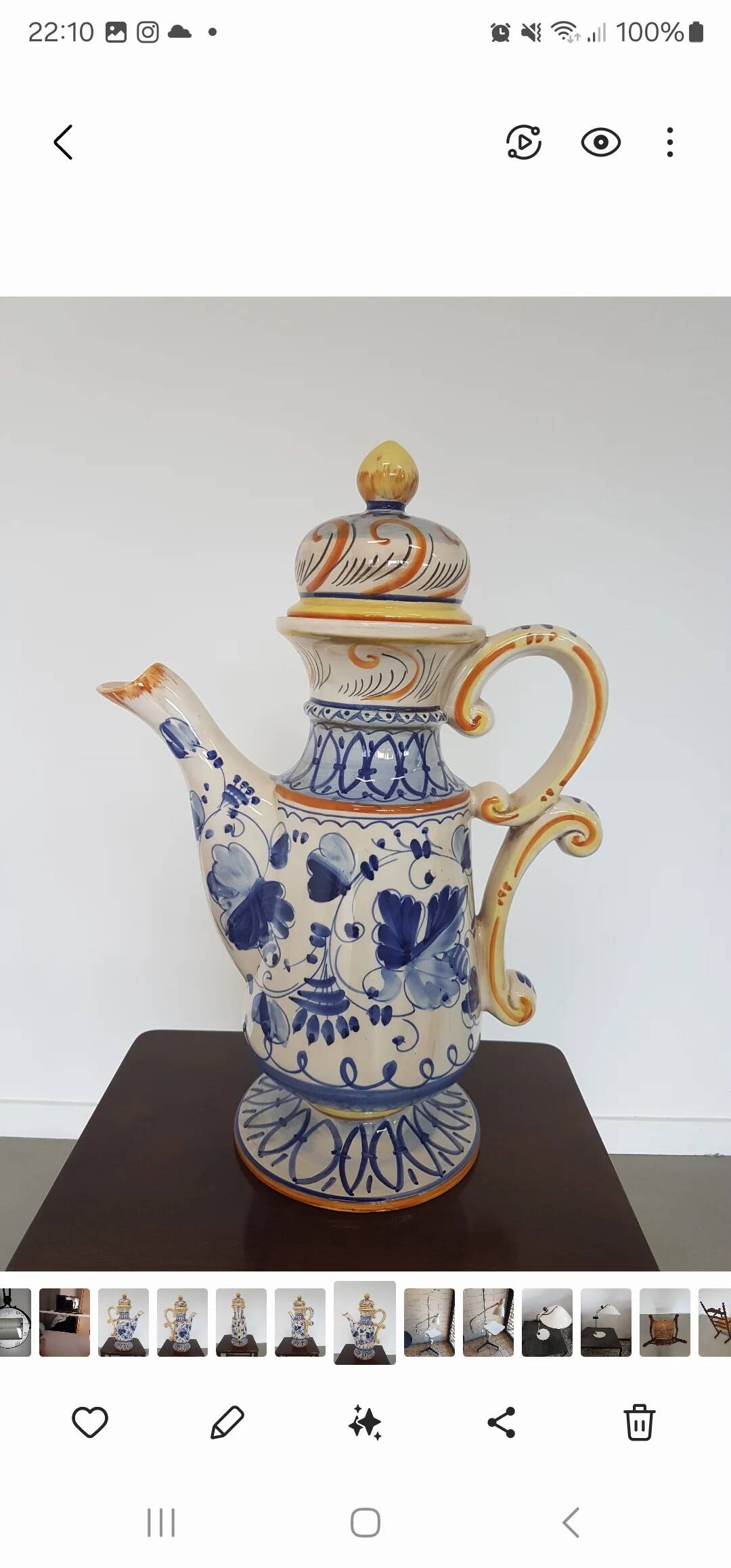 Italy ceramic Majolica Deruda teapot height 50 cm