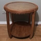 Guéridon ou table basse art déco en noyer et plateau verre