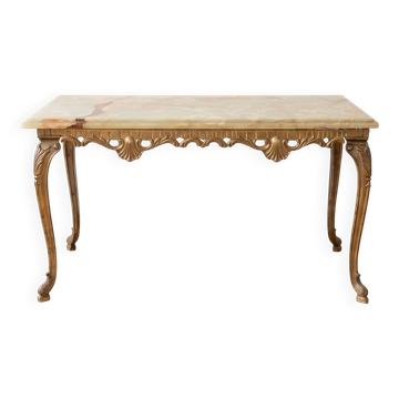Retro coffee table in onyx marble and gold metal