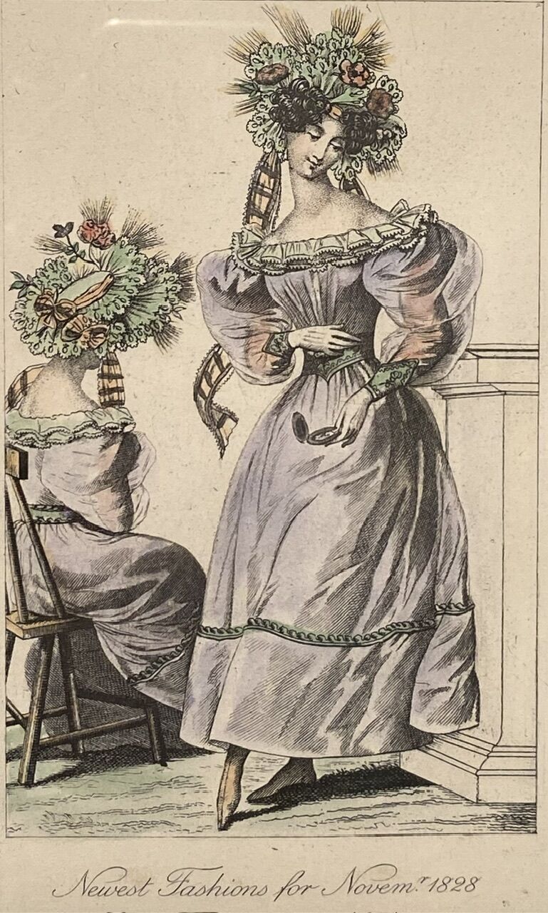 Gravure de mode, les Parisiennes , datée 1828
