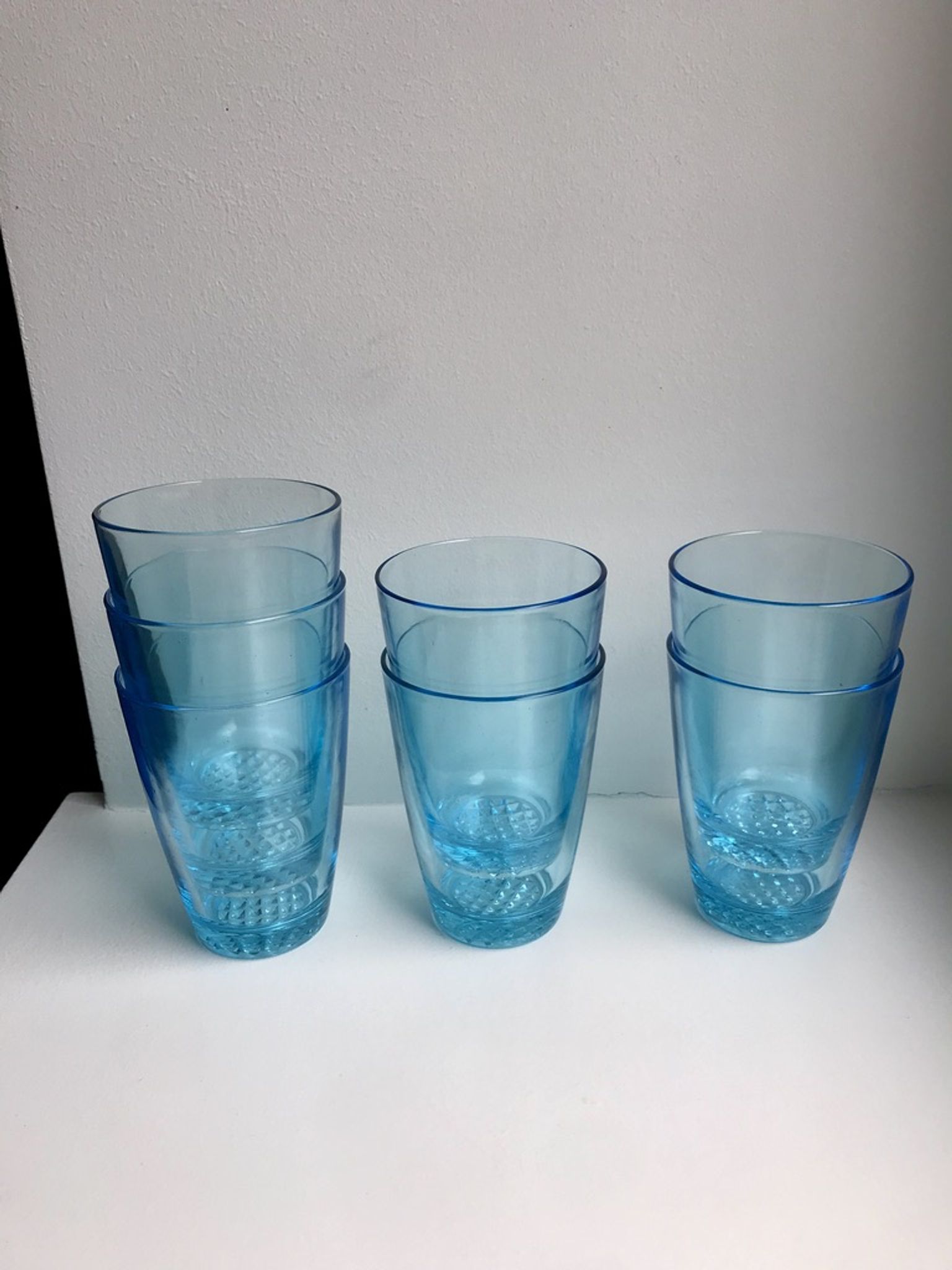 Set of 7 water glasses Made in France blue glass 70s