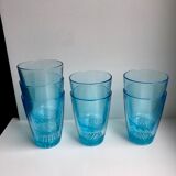 Set of 7 water glasses Made in France blue glass 70s