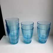 Set of 7 water glasses Made in France blue glass 70s