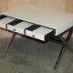 Vintage writing desk with chrome X-shaped top and patinated crocodile leather.