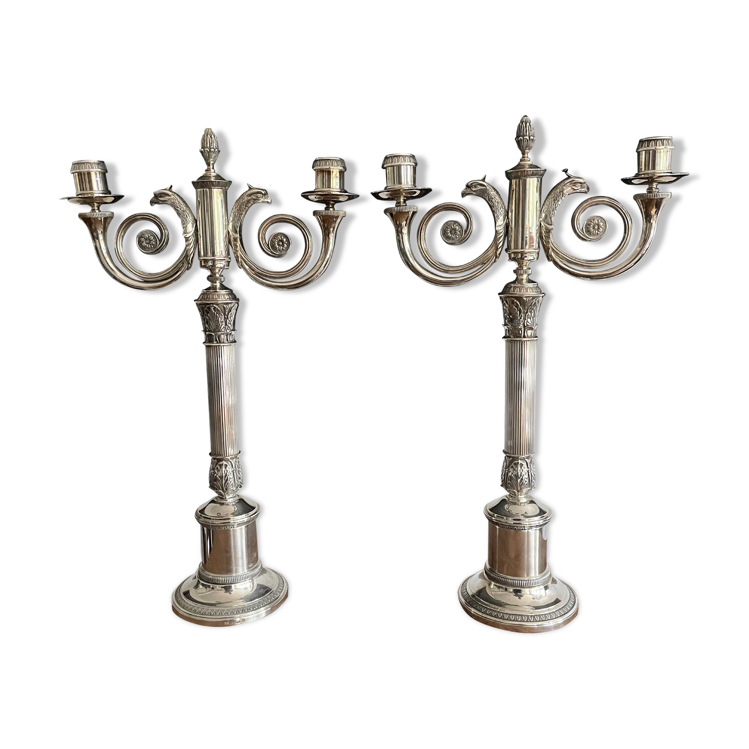 Christofle. Pair of candlesticks, Candelabras, Candlesticks in silver metal. Malmaison model. (New)