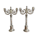 Christofle. Pair of candlesticks, Candelabras, Candlesticks in silver metal. Malmaison model. (New)