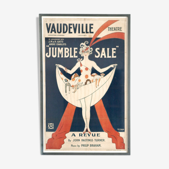 Original, framed, vintage poster, wall art, London's Vaudeville Theatre poster for the show "Jumble Sale"