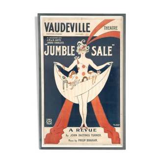 Original, framed, vintage poster, wall art, London's Vaudeville Theatre poster for the show "Jumble Sale"