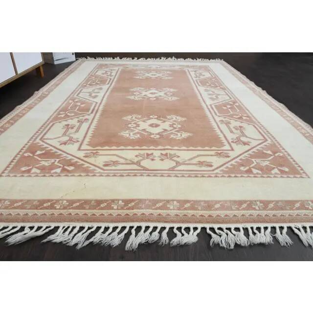 1970s Vintage Turkish Oushak Handmade Wool Cotton Brown Area Rug 166x242