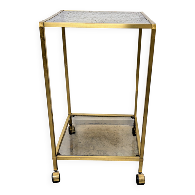 Table roulante vintage en laiton et verre fumé