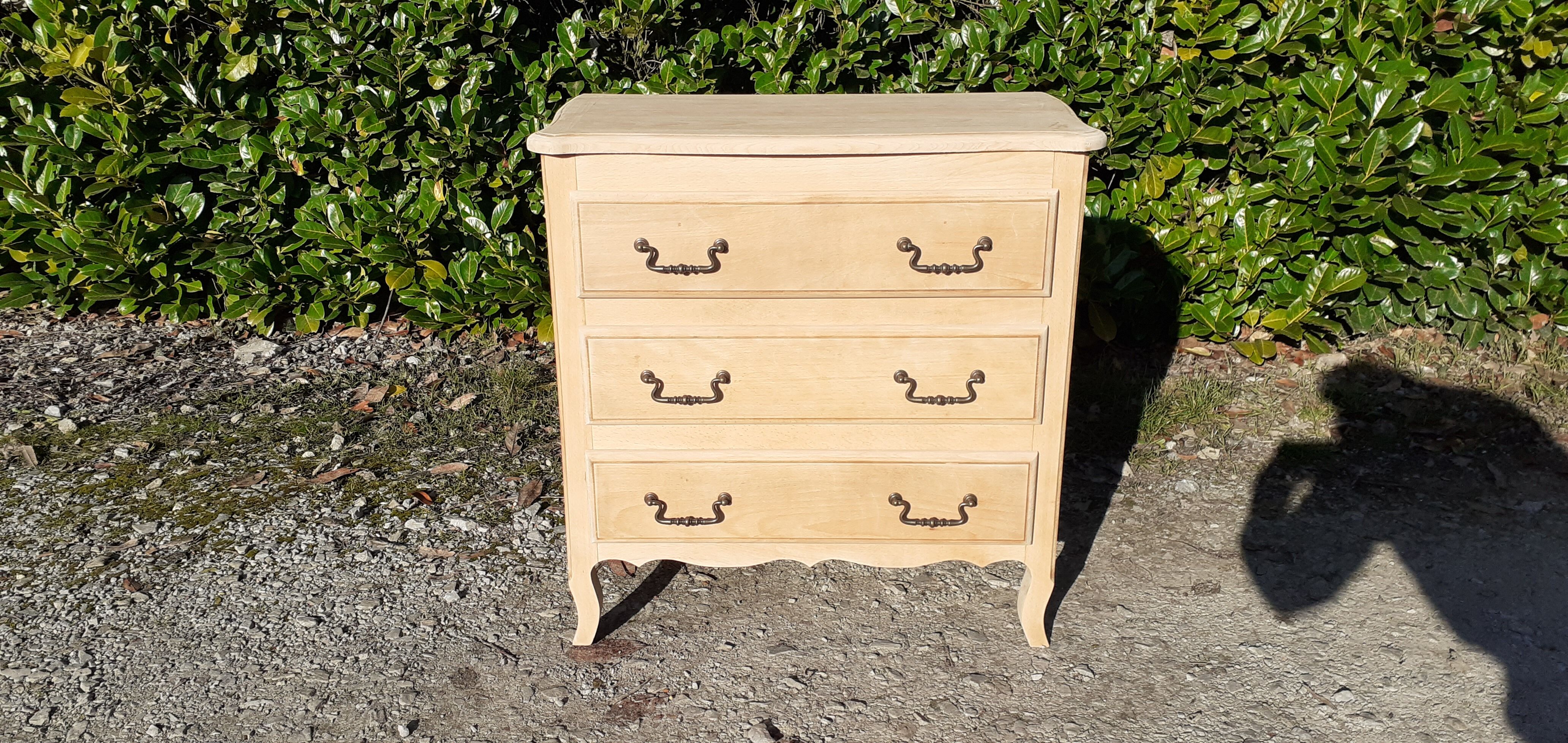 Commode 3 tiroirs style Louis XV en chêne massif bois brut