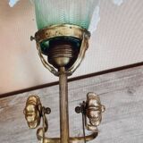Refined 1930s-40s table lamp in brass and worked glass