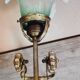 Refined 1930s-40s table lamp in brass and worked glass