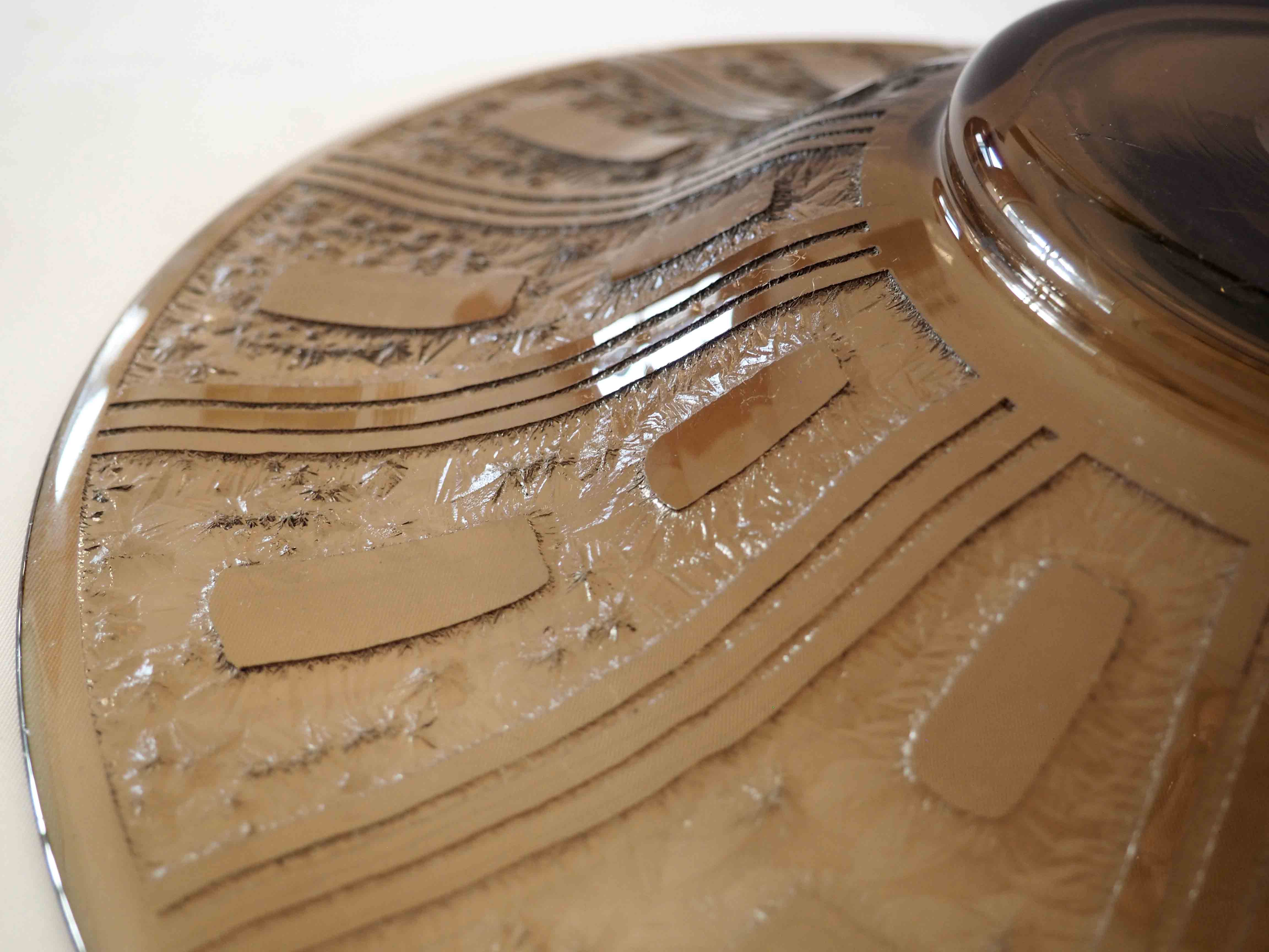 Verror dish engraved smoked glass