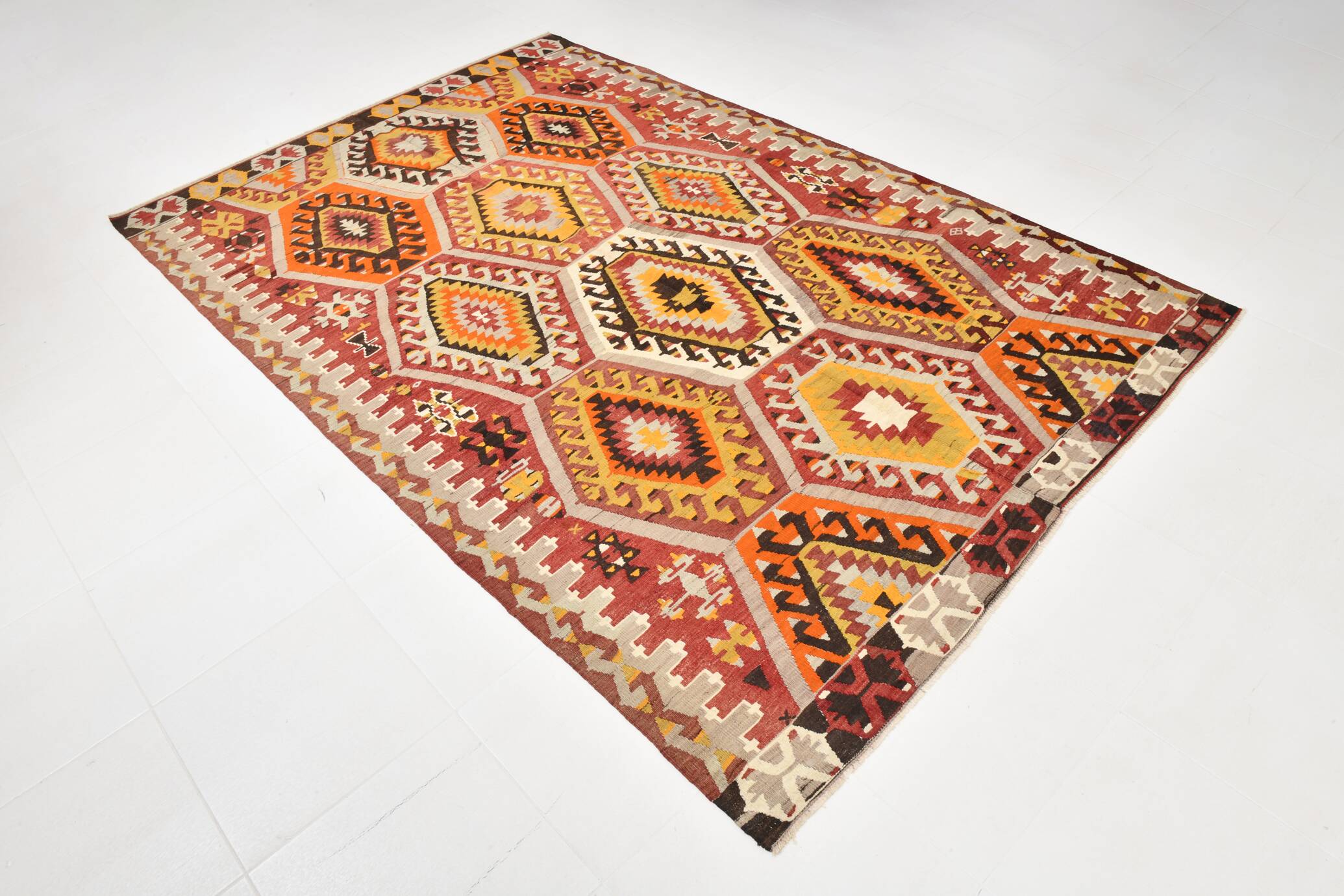 6x9 Large Geometric Style Multicolor Style Wool Vintage Kilim Rug,182x283cm