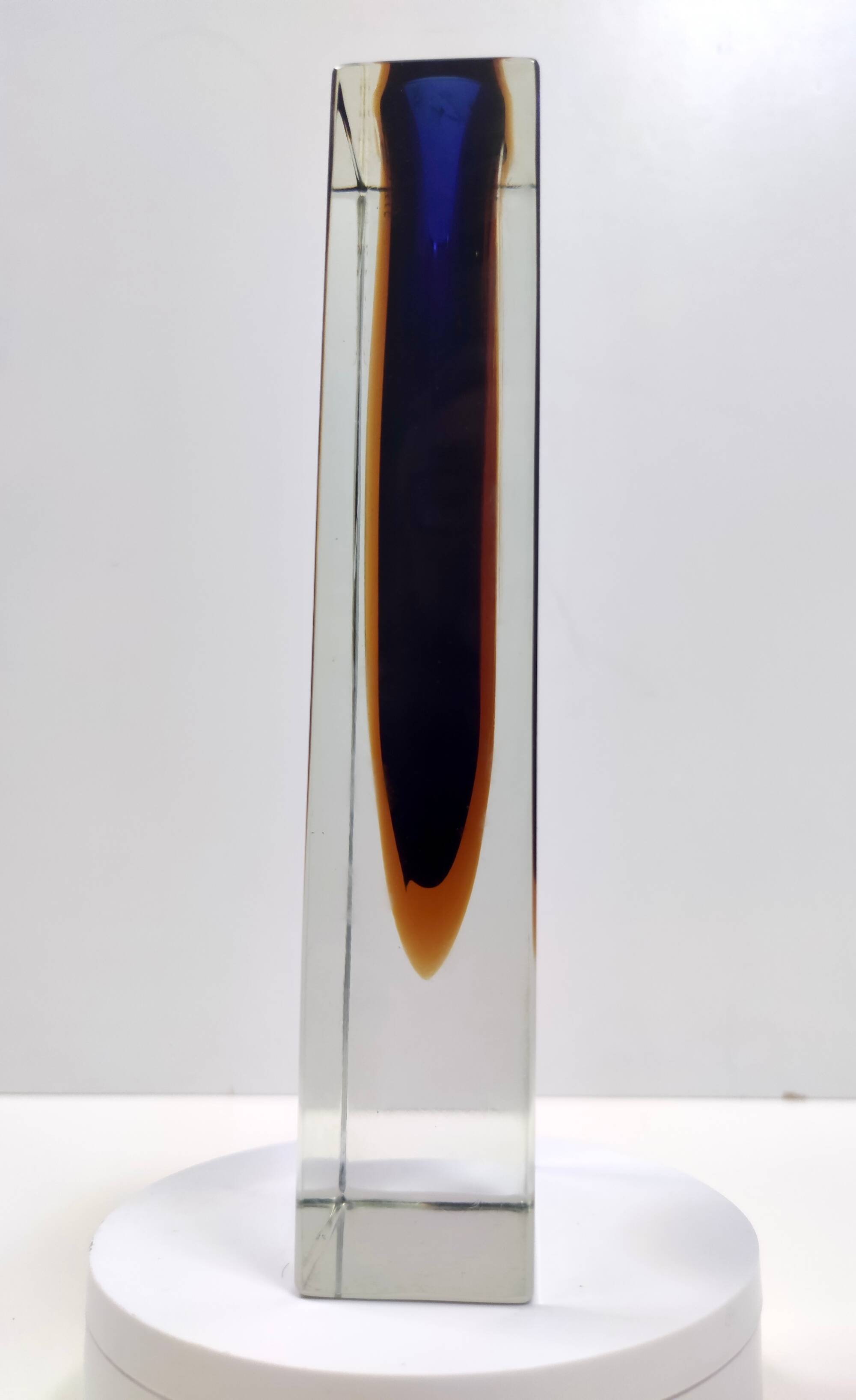 Blue and Yellow Sommerso Murano Glass Vase attr. to Flavio Poli, Italy