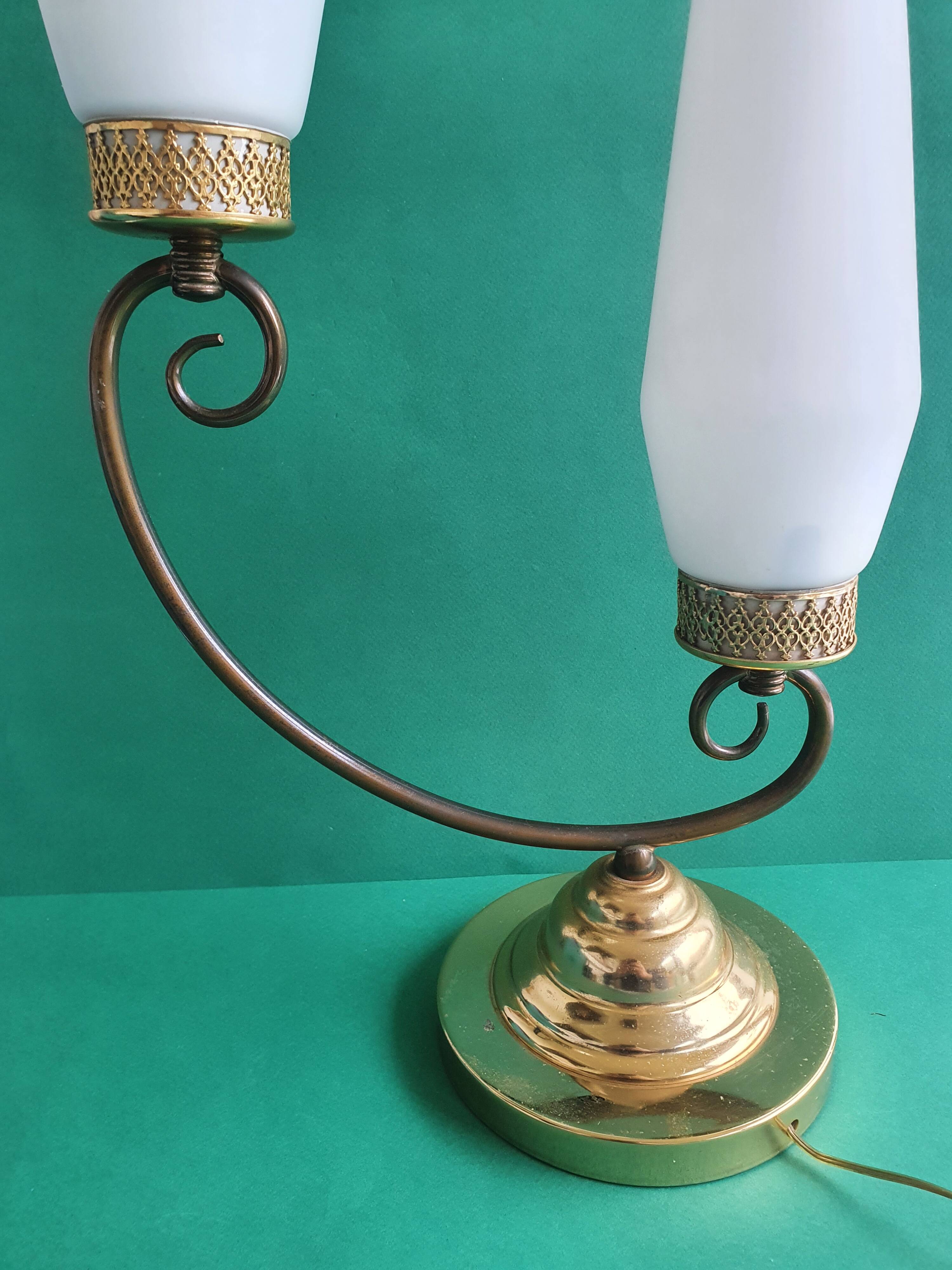 Lampe de table à poser grande double éclairage opaline vintage