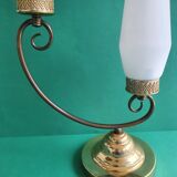Large double lighting vintage opaline table lamp
