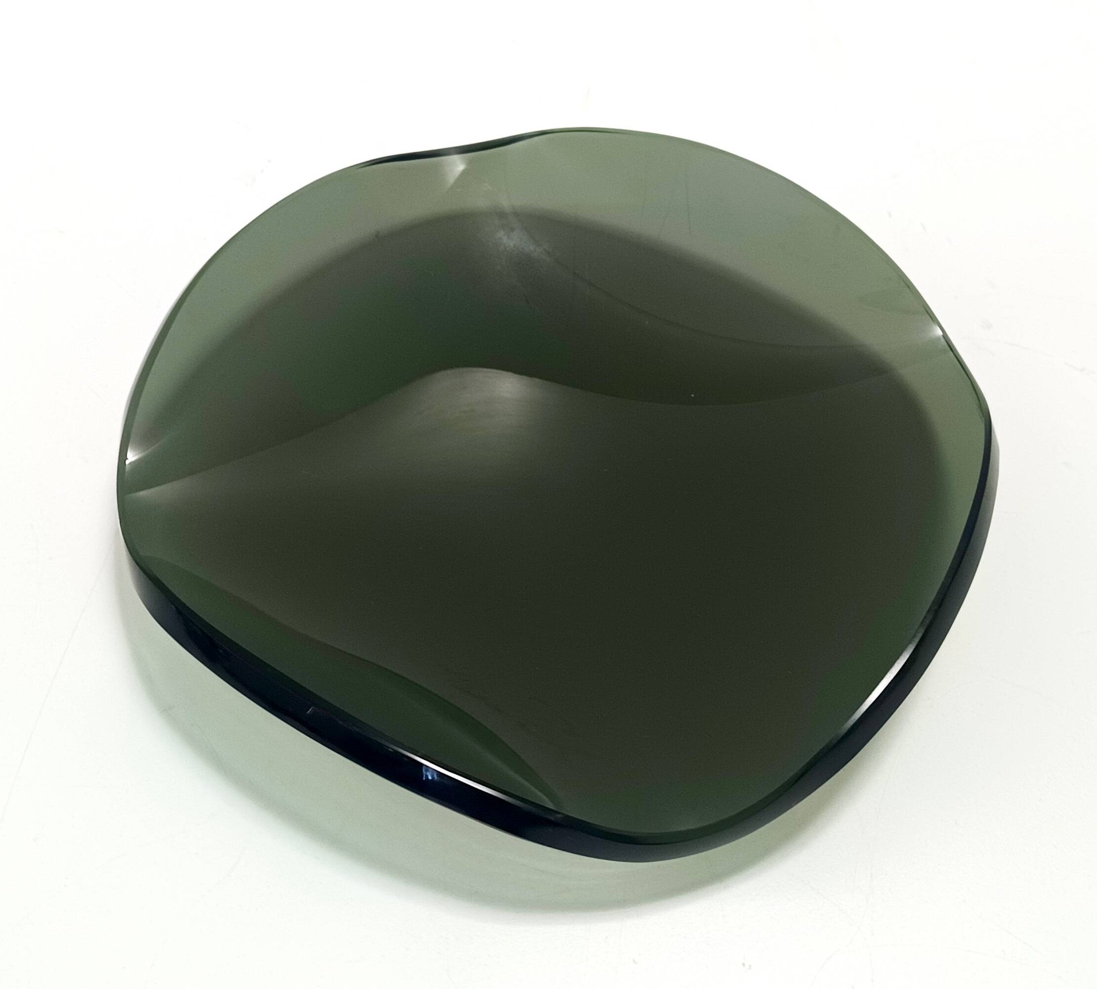 Thick Dark Green Glass Centerpiece / Trinket Bowl attr. to Fontana Arte, It