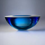 Vide-poche circulaire en verre de Murano bleu par Flavio Poli