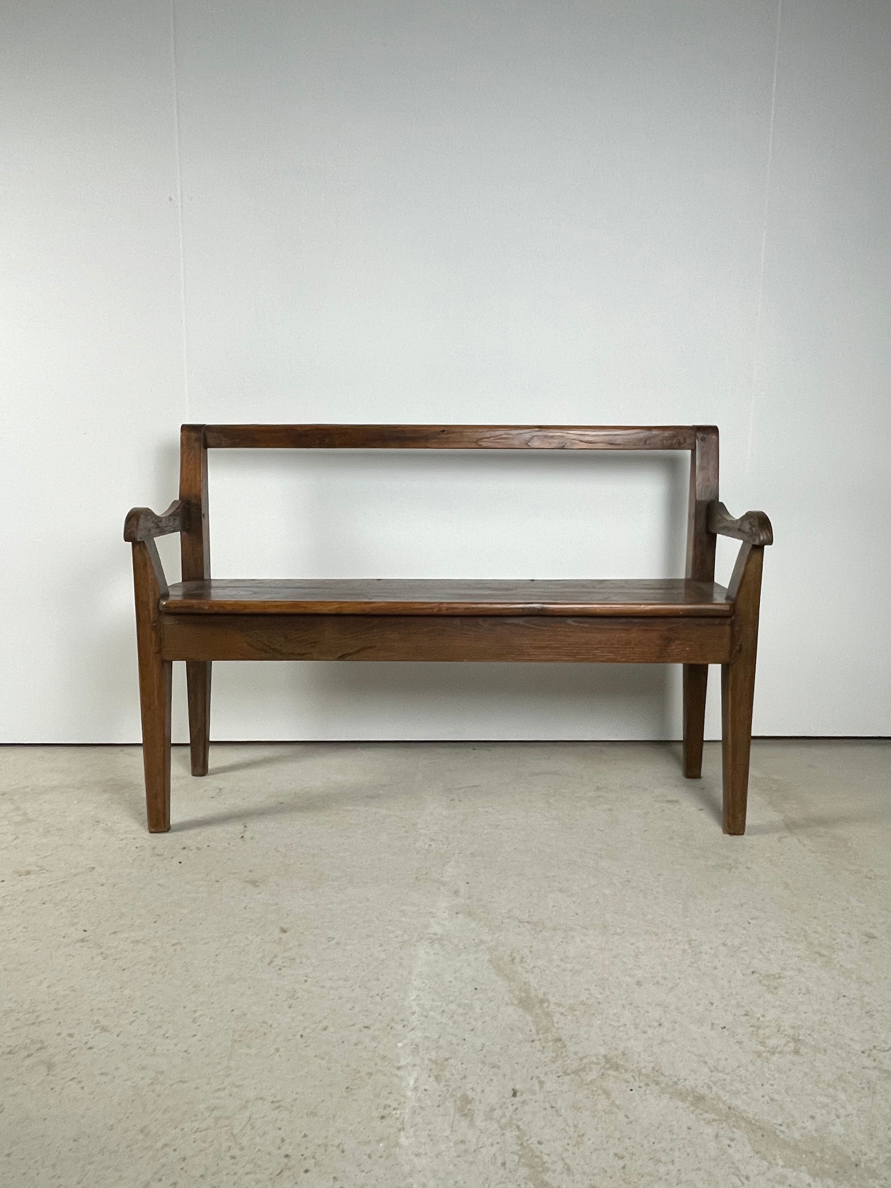 Solid oak bench. Folk art