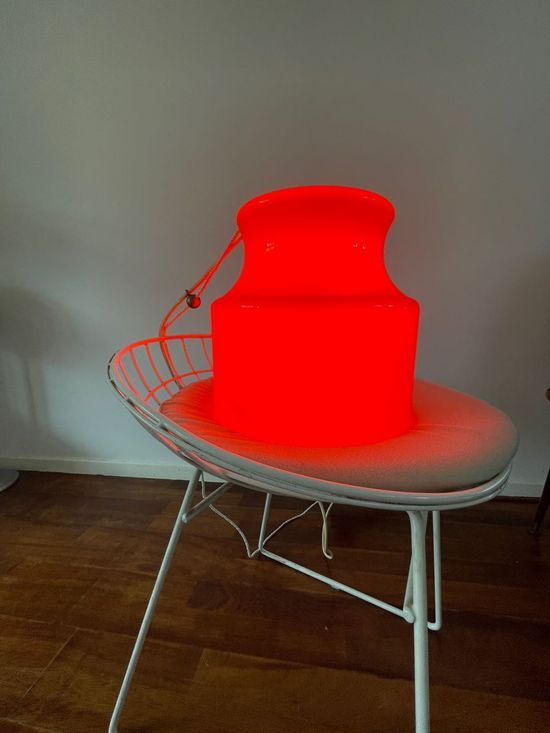 Unique vintage opaline interior red glass lamp