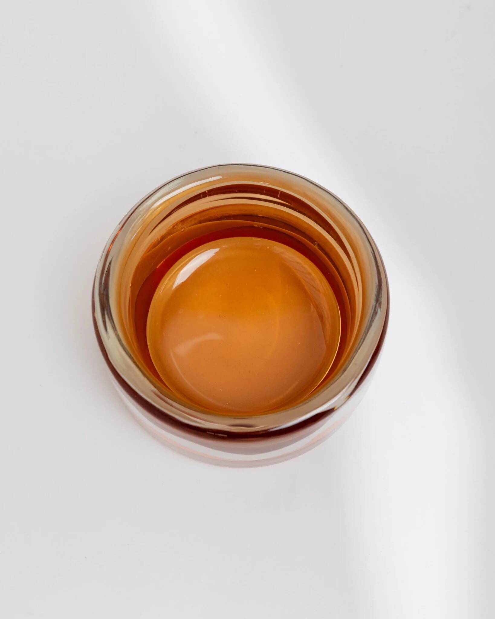 Vintage Skrdlovice Glass Bowl by Jaroslav Svoboda – Bold orange amber glass with white wave, Czech 1970s