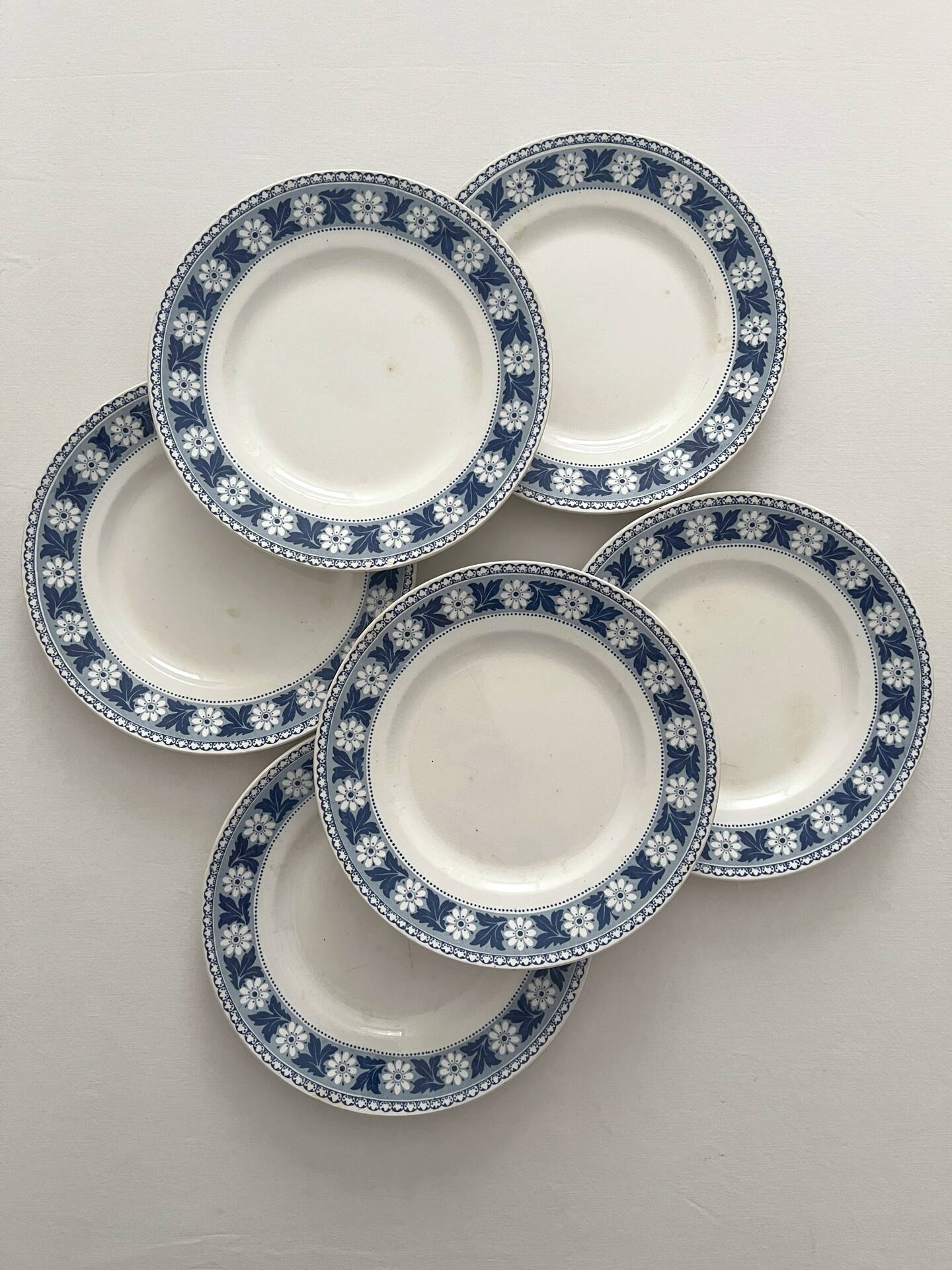 6 antique dessert plates, ironstone "Nancy" Sarreguemines